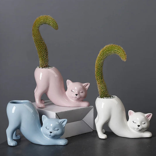 Stretching Cat Planter